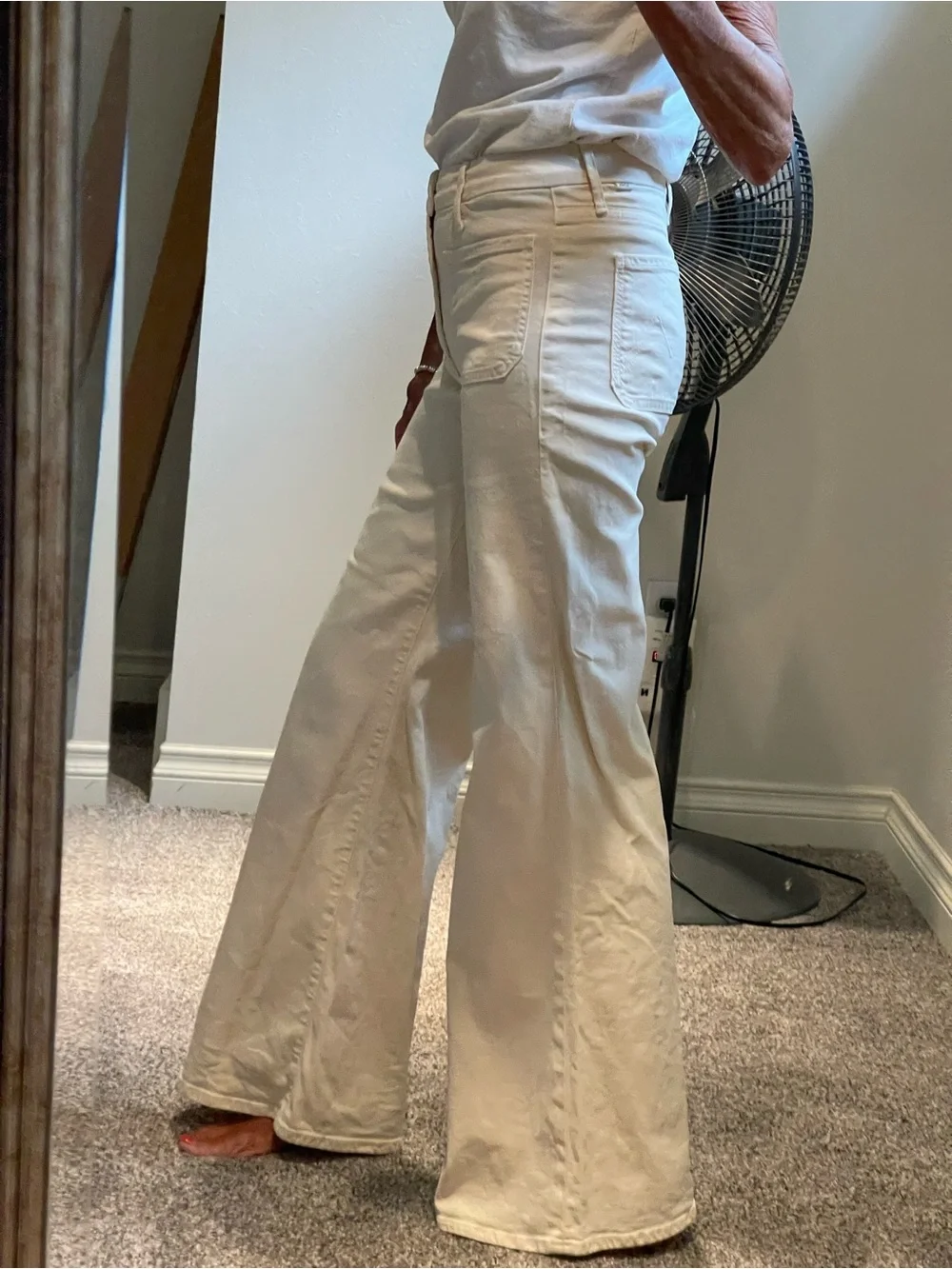 High-Waist Wide Leg Cream Mother Jeans - Picture 3 of 7